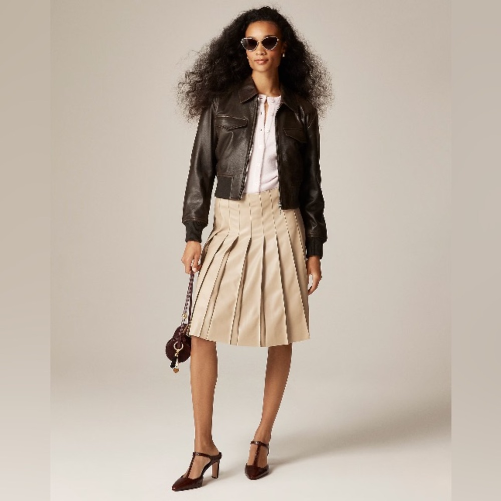 J.Crew Pleated knee-length skirt in faux leather CM771